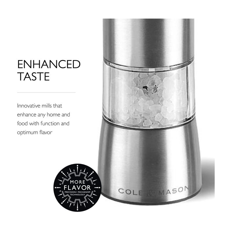Cole & Mason Hampstead Electronic Salt Mill - Electric Salt Grinder Set - Adjustable Electric Spice Grinder - Kitchen Tool & Gadget - Hand Wash - Stainless Steel - Image 4